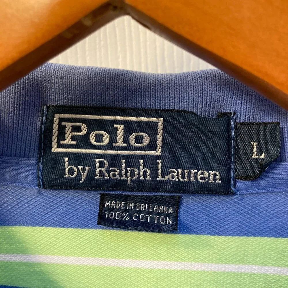 Vintage Polo by Ralph Lauren Rugby Blue Green White Striped Polo Size Large